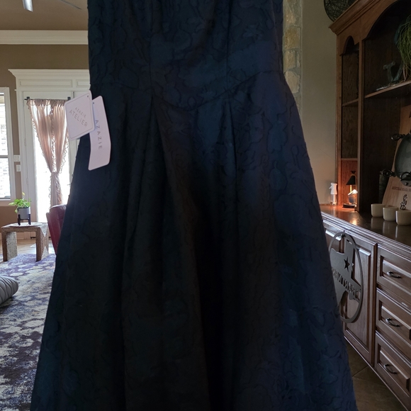 Azazie Navy Floral Midi Dress - Picture 3 of 3